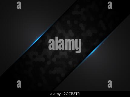 Abstract black hexagon pattern metallic with blue light frame layout design technology concept. Vector illustration Stock Vector
