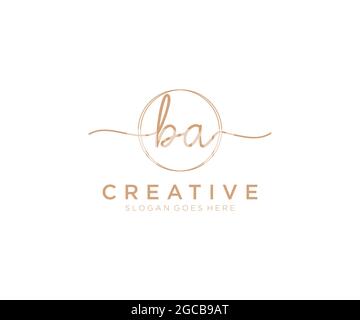 BA Feminine logo beauty monogram and elegant logo design, handwriting logo of initial signature, wedding, fashion, floral and botanical with creative Stock Vector