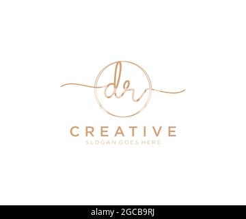 DR Feminine logo beauty monogram and elegant logo design, handwriting logo of initial signature, wedding, fashion, floral and botanical with creative Stock Vector