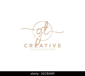 GT Feminine logo beauty monogram and elegant logo design, handwriting logo of initial signature, wedding, fashion, floral and botanical with creative Stock Vector