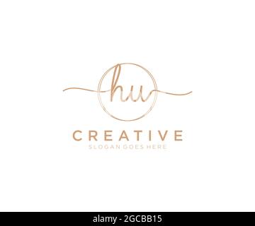 HU Feminine logo beauty monogram and elegant logo design, handwriting logo of initial signature, wedding, fashion, floral and botanical with creative Stock Vector