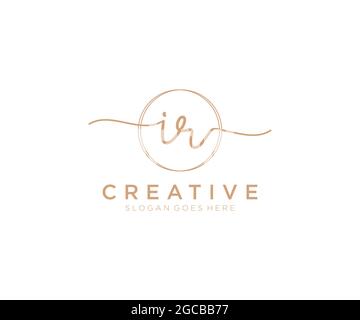 IR Feminine logo beauty monogram and elegant logo design, handwriting logo of initial signature, wedding, fashion, floral and botanical with creative Stock Vector