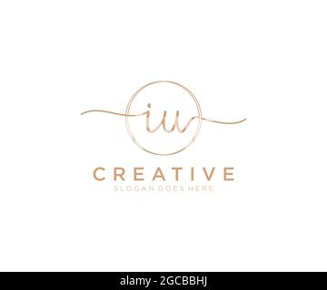 IU Feminine logo beauty monogram and elegant logo design, handwriting logo of initial signature, wedding, fashion, floral and botanical with creative Stock Vector