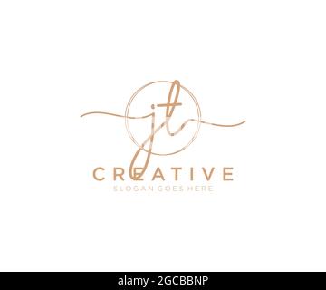 JT Feminine logo beauty monogram and elegant logo design, handwriting logo of initial signature, wedding, fashion, floral and botanical with creative Stock Vector