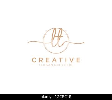 LT Feminine logo beauty monogram and elegant logo design, handwriting logo of initial signature, wedding, fashion, floral and botanical with creative Stock Vector