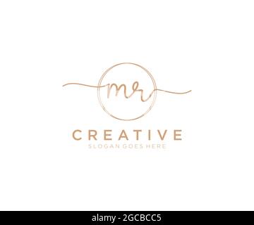 MR Feminine logo beauty monogram and elegant logo design, handwriting logo of initial signature, wedding, fashion, floral and botanical with creative Stock Vector