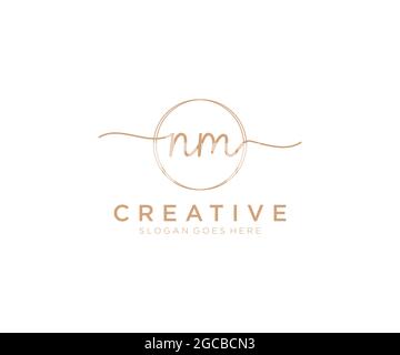 NM Feminine logo beauty monogram and elegant logo design, handwriting logo of initial signature, wedding, fashion, floral and botanical with creative Stock Vector
