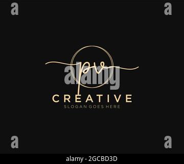 PV Feminine logo beauty monogram and elegant logo design, handwriting logo of initial signature, wedding, fashion, floral and botanical with creative Stock Vector