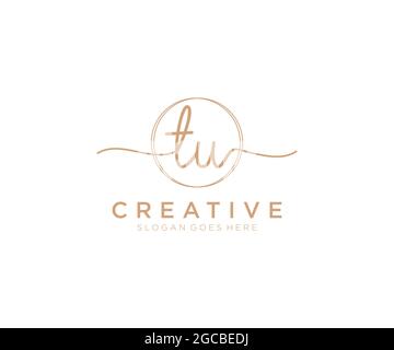 TU Feminine logo beauty monogram and elegant logo design, handwriting logo of initial signature, wedding, fashion, floral and botanical with creative Stock Vector