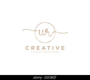 UR Feminine logo beauty monogram and elegant logo design, handwriting logo of initial signature, wedding, fashion, floral and botanical with creative Stock Vector