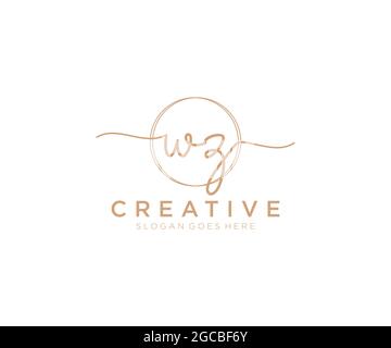 WZ Feminine logo beauty monogram and elegant logo design, handwriting logo of initial signature, wedding, fashion, floral and botanical with creative Stock Vector
