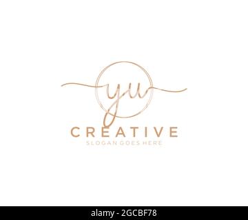 YU Feminine logo beauty monogram and elegant logo design, handwriting logo of initial signature, wedding, fashion, floral and botanical with creative Stock Vector