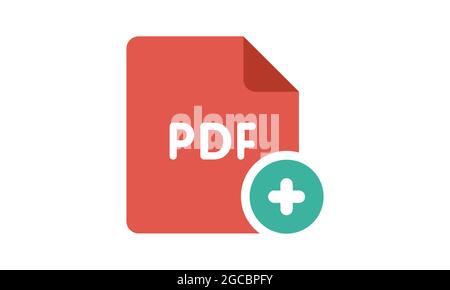 PDF formate file icon with plus / add button isolated on white background, flat design style, vector illustration eps 10 Stock Vector