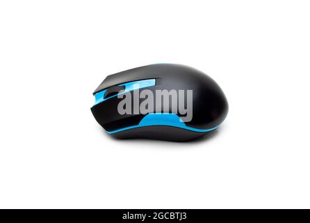 Wireless black usb portable mouse on isolated white background Stock Photo