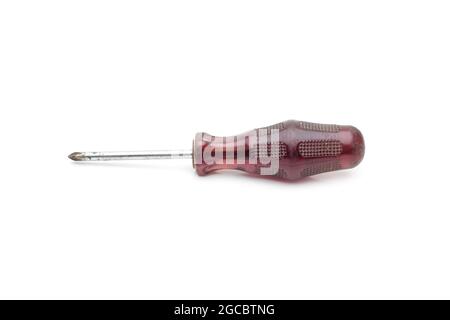 Old used toolkit screwdriver on isolated white background Stock Photo