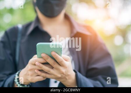 Woman hand using smartphone to do work business, social network, communication concept. Stock Photo