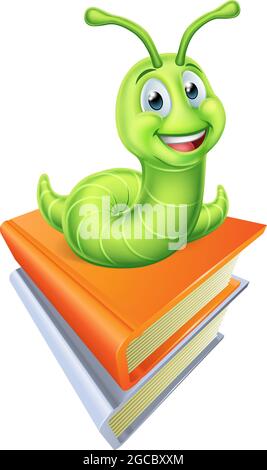 Bookworm Caterpillar Worm on Book Pile Stock Vector