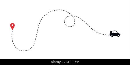 Car route monochrome concept with automobile path and map pointers. Isolated vector Stock Vector