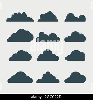 Blue clouds on white sky with long shadow. Stock Stock Vector