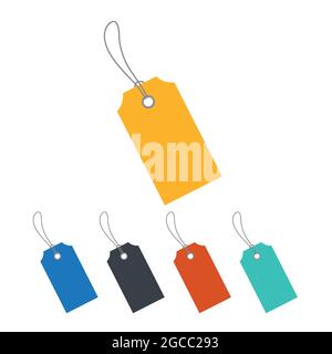Blank paper price tags or gift tags in set of colours. Labels with cord. Stock Vector