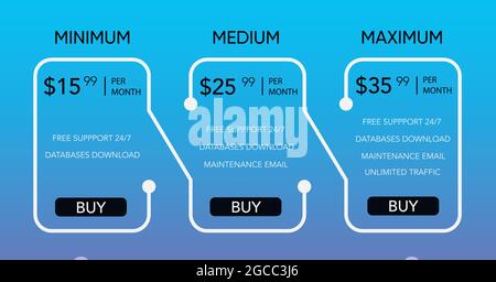 Pricing list design template for websites and applications. Stock Vector