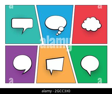 Set of speech bubbles on colourful backgrounds. Halftone shadows. Vector illustration Stock Vector