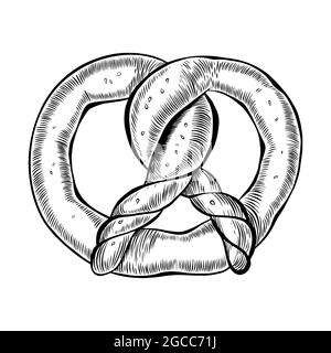 Hand drawn pretzel sketch. Vintage bread on white background. Vector illustration. Stock Vector