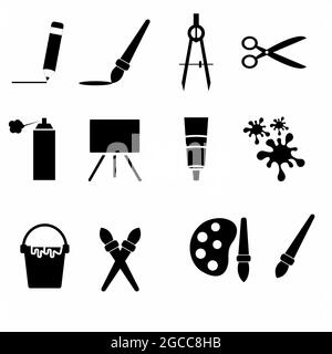 Icon Vector of Painting Set - Black Style - simple illustration. Editable stroke. Design template vector.outline style design.Vector graphic illustrat Stock Vector