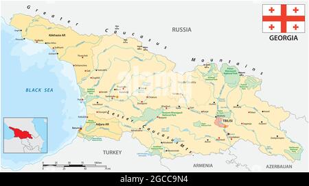 vector map of eastern european state georgia with flag Stock Vector