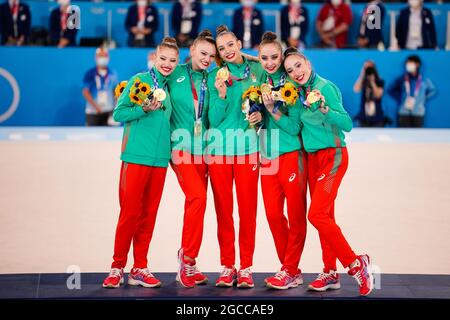 Bulgaria Team Group (BUL),  AUGUST 8, 2021 - Rhythmic Gymnastics : Group All-Around Medal Ceremony  during the Tokyo 2020 Olympic Games  at the Ariake Gymnastics Centre in Tokyo, Japan. (Photo by Kohei Maruyama/AFLO) Stock Photo