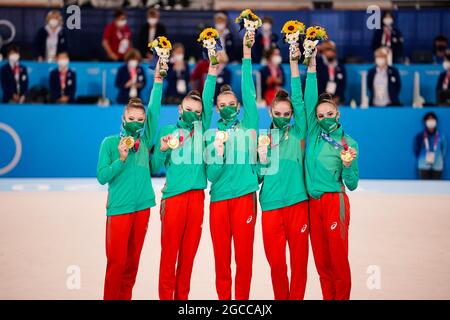 Bulgaria Team Group (BUL),  AUGUST 8, 2021 - Rhythmic Gymnastics : Group All-Around Medal Ceremony  during the Tokyo 2020 Olympic Games  at the Ariake Gymnastics Centre in Tokyo, Japan. (Photo by Kohei Maruyama/AFLO) Stock Photo