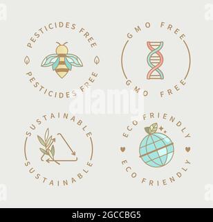 Pesticides,gmo free, sustainable,eco product logo. Stock Vector