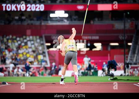 Tokyo, Japan. 07th Aug, 2021. Florian WEBER (Germany/4th place), action. Athletics, Men's Javelin Final, Men's Javelin Throw Final, on 07.08.2021 Olympic Summer Games 2020, from 23.07. - 08.08.2021 in Tokyo/Japan. Credit: dpa/Alamy Live News Stock Photo