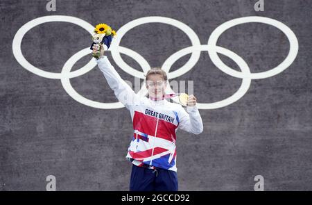 Great Britain medallists from the Tokyo 2020 Olympic Games. File photo dated 30-07-2021 of Great Britain's Bethany Shriever collects her Gold medal for the Cycling BMX Racing at the Ariake Urban Sports Park on the seventh day of the Tokyo 2020 Olympic Games in Japan. Issue date: Sunday August 8, 2021. Stock Photo