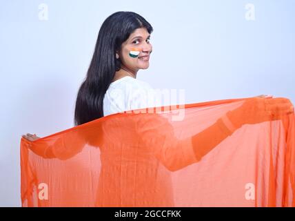 Young indian girl celebrating Independence Day of India. Stock Photo