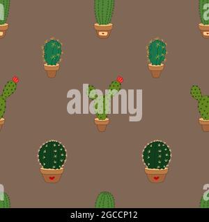 Cute cactus seamless pattern. Design element for textile, prints for clothes. Vector colorful illustration. Stock Vector