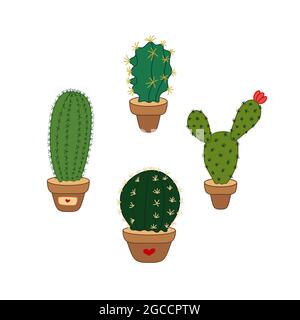 Hand-drawn set of cactus. Vector colorful illustration isolated on white background. Decoration for greeting cards, posters, flyers, prints for clothe Stock Vector