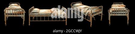 horror creepy and damage sickbed isolated over black background with clipping path.,3D rendering. Stock Photo
