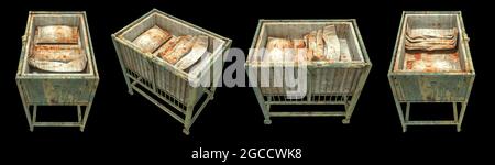horror creepy and damage Baby cot isolated over black background with clipping path.,3D rendering. Stock Photo