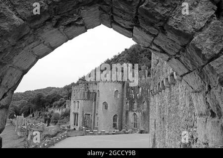 Gwrych Castle is a Grade I listed 19th-century country house near Abergele in Conwy, Wales Stock Photo