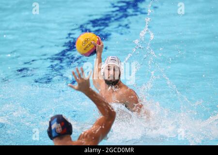 VLACHOPOULOS Angelos (GRE), AUGUST 8, 2021 - Water Polo :  Men's Gold Medal Match between Greece 10 - 13 Serbia during the Tokyo 2020 Olympic Games at the Tatsumi Water Polo Centre in Tokyo, Japan. (Photo by AFLO SPORT) Stock Photo