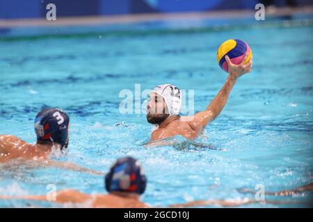 VLACHOPOULOS Angelos (GRE), AUGUST 8, 2021 - Water Polo :  Men's Gold Medal Match between Greece 10 - 13 Serbia during the Tokyo 2020 Olympic Games at the Tatsumi Water Polo Centre in Tokyo, Japan. (Photo by AFLO SPORT) Stock Photo