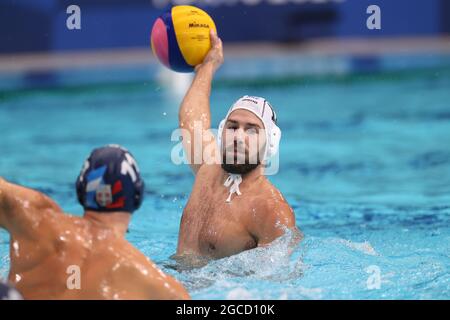 VLACHOPOULOS Angelos (GRE), AUGUST 8, 2021 - Water Polo :  Men's Gold Medal Match between Greece 10 - 13 Serbia during the Tokyo 2020 Olympic Games at the Tatsumi Water Polo Centre in Tokyo, Japan. (Photo by AFLO SPORT) Stock Photo