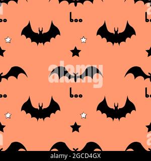 Seamless pattern with bats on a pastel background. Vector illustration Stock Vector