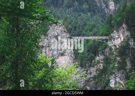 Marienbrucke or Bridge of Queen Mary spanning the spectacular Pollat Gorge near Schloss Neuschwanstein castle, Germany. Stock Photo