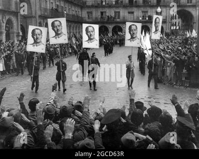 SALAMANCA, SPAIN - 1937 - A fascist parade in Salamanca, Spain, to celebrate the occupation of Gijón by Francoist troops - Photo: Geopix Stock Photo
