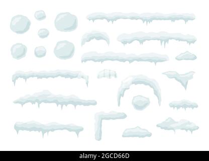 Snow vector caps. Snowballs and snowdrifts set. Snow cap vector collection. Winter element. Stock Vector