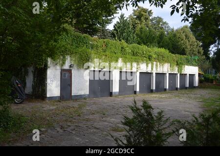 Residential garages, Im Mittelbusch, Nikolassee, Berlin, Germany - August 4, 2021. Stock Photo