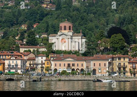 view of the town, Laveno-Mombello, Lake Maggiore, Lombardy, Italy Stock Photo