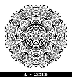 mandala black floral background and motif of islamic style arabesque doodle design Stock Vector